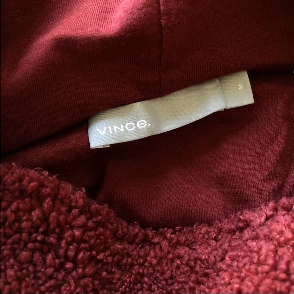 Vince Cozy Faux Sherpa shearling Pullover Hoodie in Anise red medium sweatshirt - Picture 13 of 17